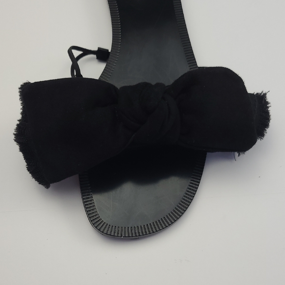 Zara Black Bow Slide Sandals Size 38 NEW With Tags Leather Airfit - Picture 7 of 10
